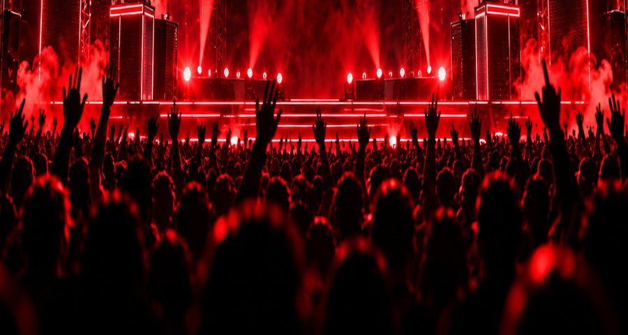 A crowd with hands raised at the show
